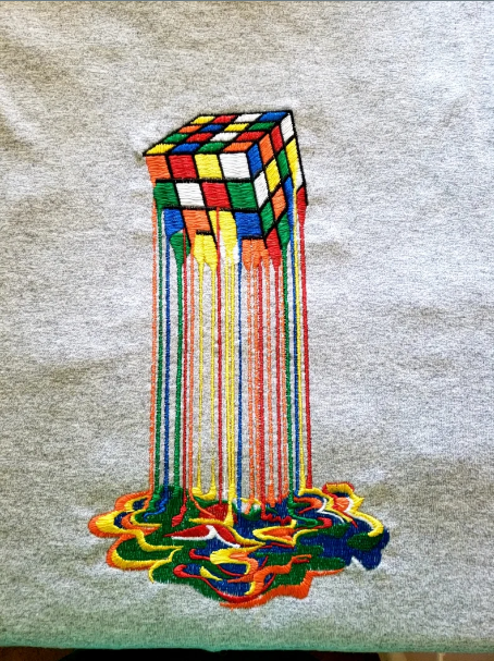 Custom Embroidered Rubik's Cube T-Shirt | Melting Puzzle Design