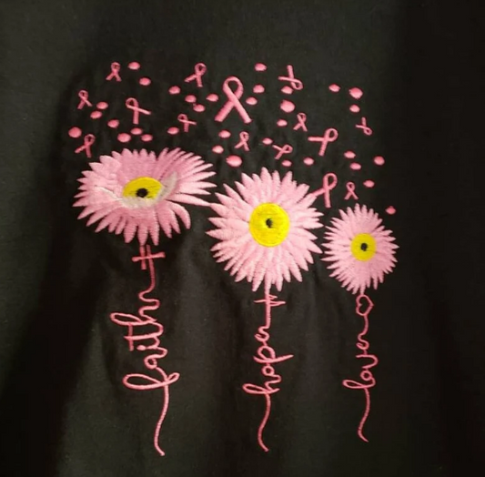 Embroidered Breast Cancer Awareness T-Shirt - Faith Hope Love Gift